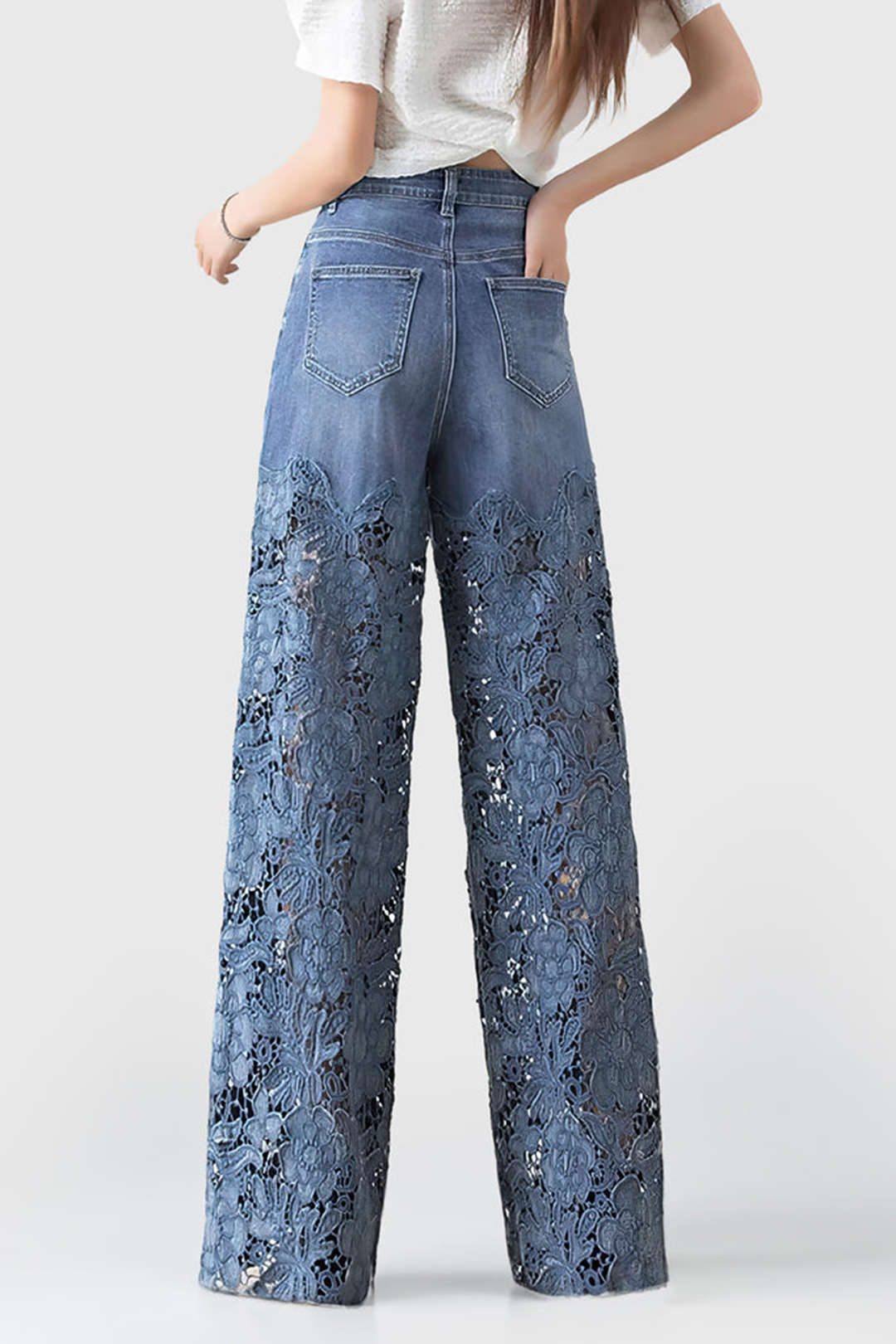 Lace Cut Wide Leg Jeans
