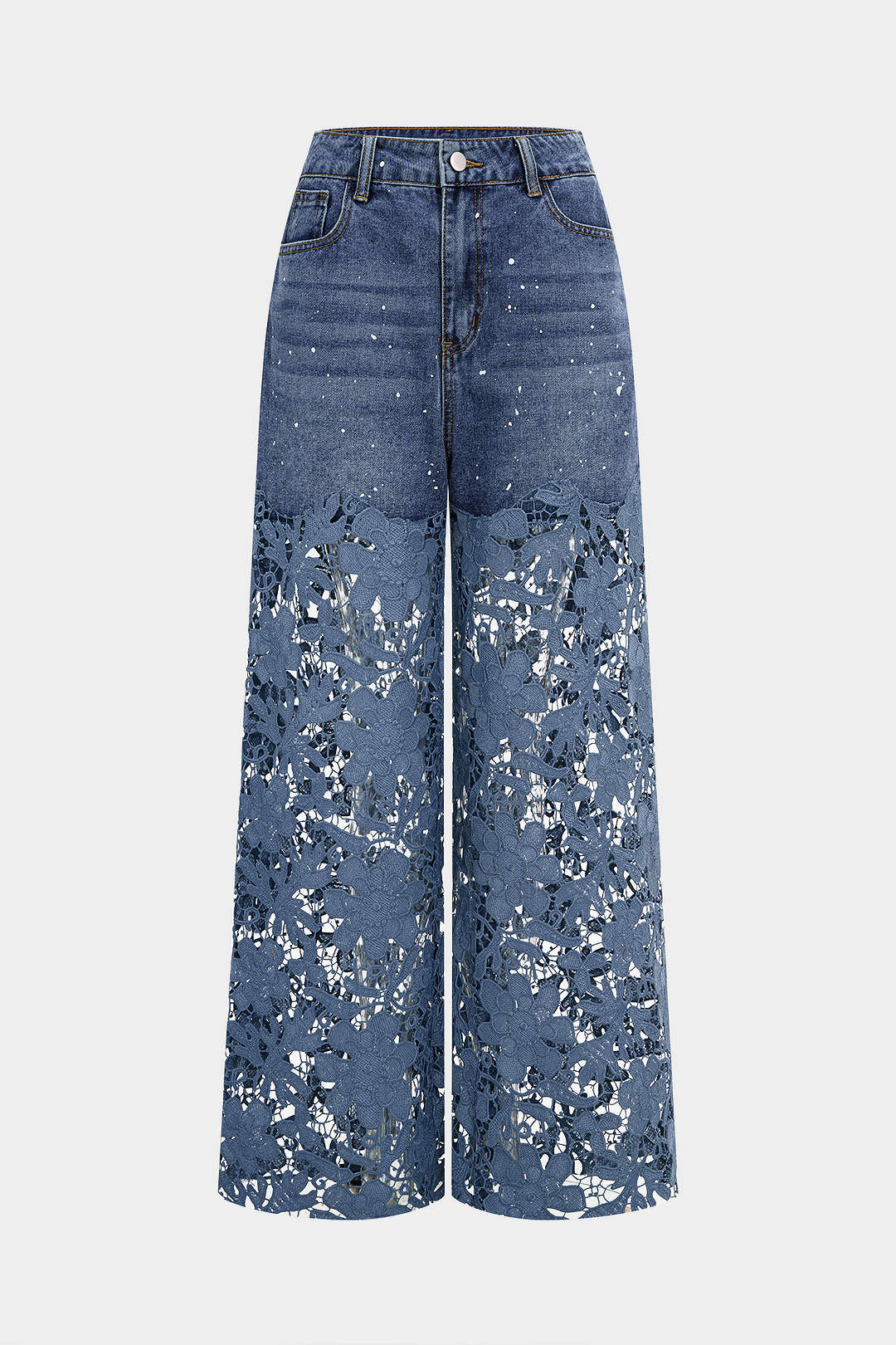 Lace Cut Wide Leg Jeans