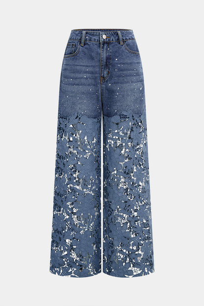 Lace Cut Wide Leg Jeans