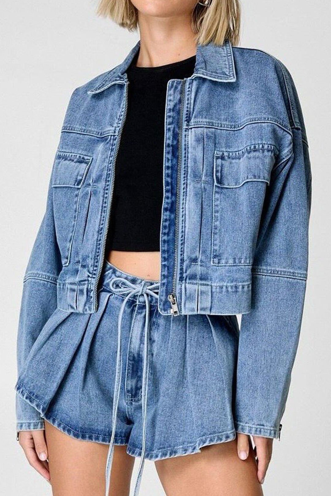Denim Zip Up Set