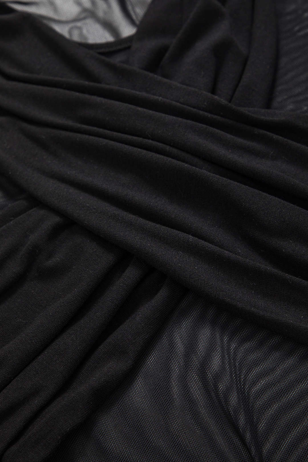 Crossed Mesh V Neck Long Sleeve Dress