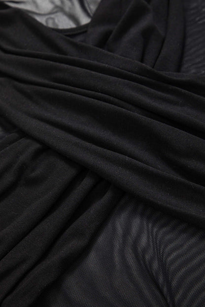 Crossed Mesh V Neck Long Sleeve Dress